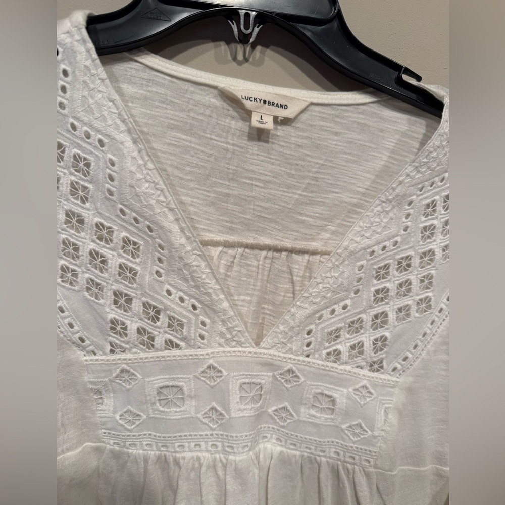 Lucky Brand Women's Cotton Embroidered-Bib Top - Picture 4 of 5